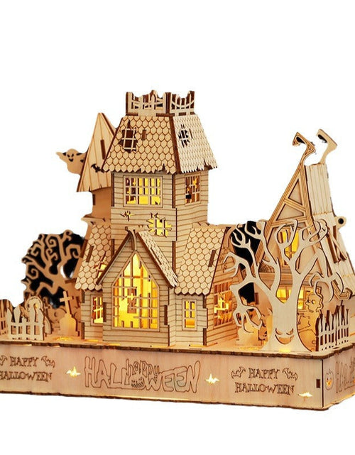 Load image into Gallery viewer, Houses halloween led light 3D wooden jigsaw puzzle puzzle toys handmade DIY gifts
