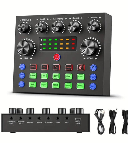 V8S Audio Mixer with Voice changer,Podcast Mixer,Sound Card for Phone Gaming Karaoke Studio Live Streaming Podcast