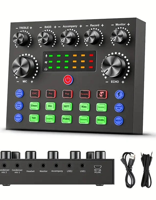 Load image into Gallery viewer, V8S Audio Mixer with Voice changer,Podcast Mixer,Sound Card for Phone Gaming Karaoke Studio Live Streaming Podcast
