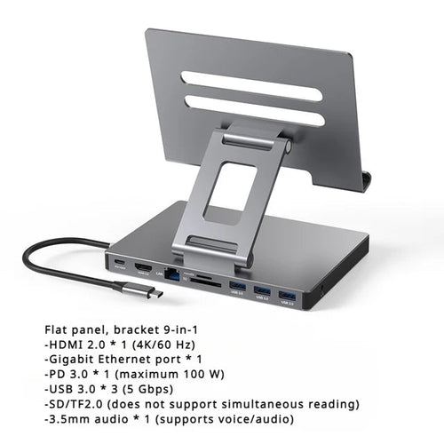Load image into Gallery viewer, 4K/60Hz Gigabit Ethernet Port USB 3.0 Splitter Hub Converter Flat Panel Rotary Stand Type-c Docking Station

