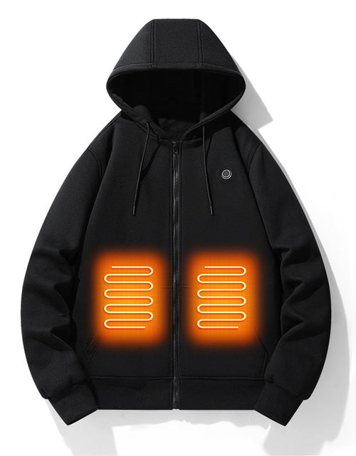 Load image into Gallery viewer, European and American zipper cardigan heating hoodie intelligent hooded five zone heating jacket outdoor warm electric clothing for men

