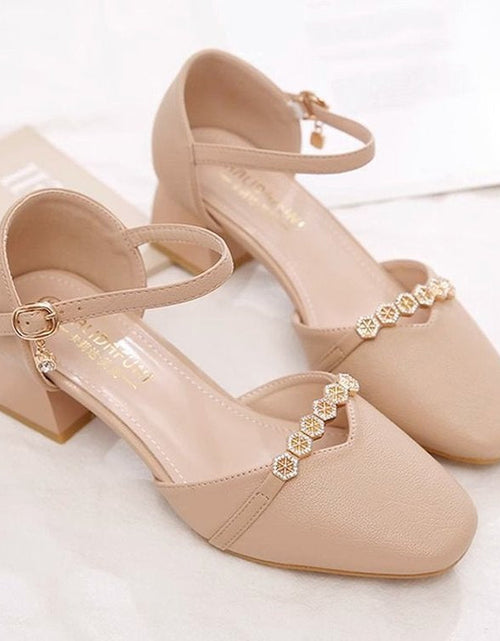 Load image into Gallery viewer, Women's Mid-Heel Slingback Pumps – Square Toe Buckle Strap
