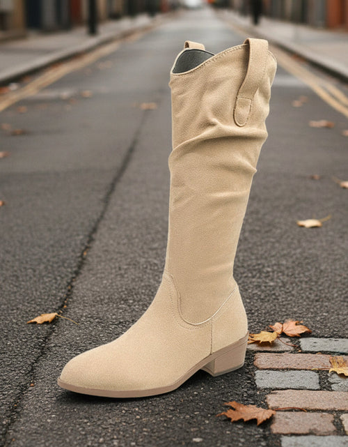 Load image into Gallery viewer, Chunky Heel Suede High-Top Riding Boots Women
