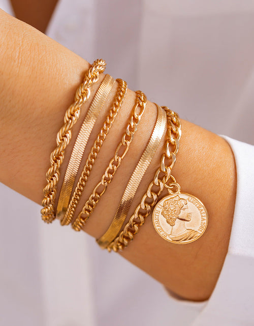 Load image into Gallery viewer, Ins round pendant Bracelet set irregular metallic flat snake chain bracelet
