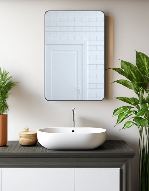 Load image into Gallery viewer, 24x36 inch aluminum frame round rectangular bathroom wall mirror, matte black rust proof, tempered glass mirror
