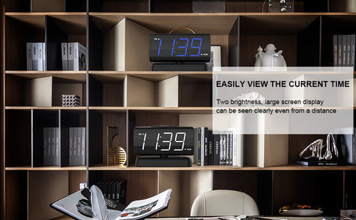 Load image into Gallery viewer, GING YHAU alarm clock large digital rotating base 2-level brightness digital clock bedroom bedside alarm clock
