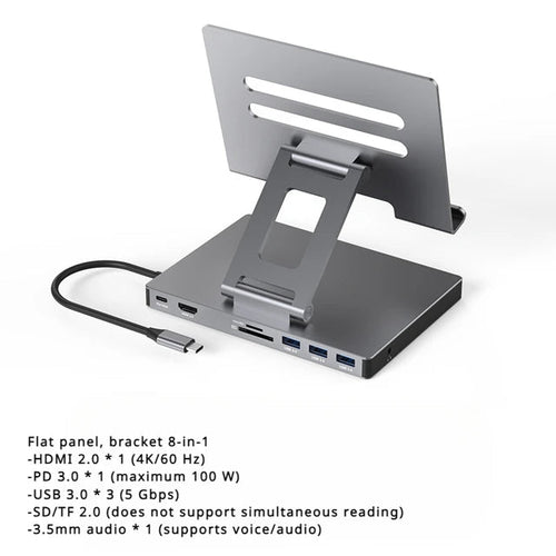 Load image into Gallery viewer, 4K/60Hz Gigabit Ethernet Port USB 3.0 Splitter Hub Converter Flat Panel Rotary Stand Type-c Docking Station
