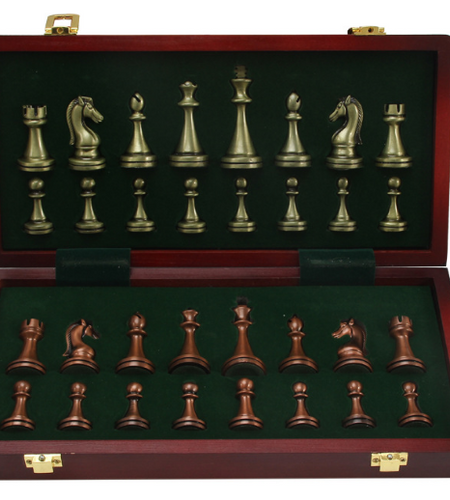 Chess deluxe gift box metal bronze folding board game chess gifts