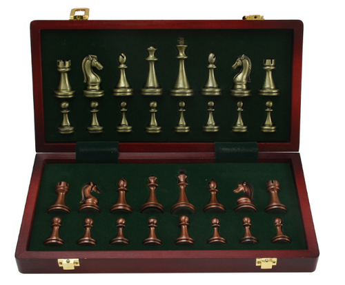 Load image into Gallery viewer, Chess deluxe gift box metal bronze folding board game chess gifts
