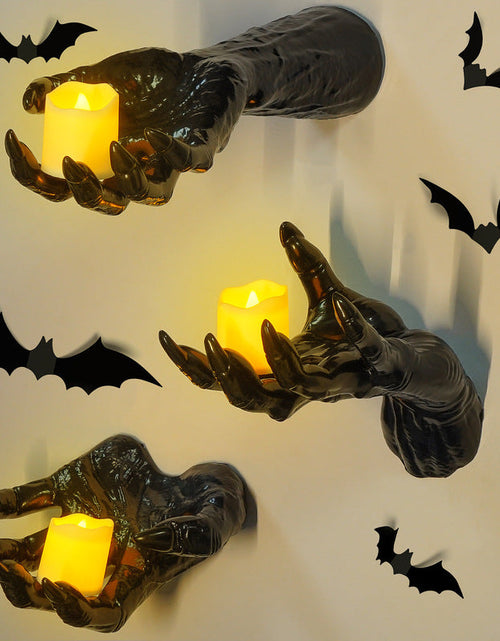 Load image into Gallery viewer, Gothic Halloween Indoor Decor: 12-Pack Bat Sticker Wall Hangings (Spooky Hands &amp; Lit Candles) for Gothic Walls
