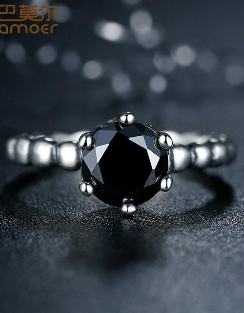 Load image into Gallery viewer, BAMOER Finger Ring with Black Cubic Zirconia Wedding Jewelry PA7205
