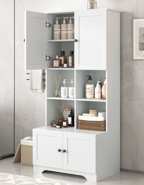 Load image into Gallery viewer, Bathroom storage cabinet, 4-door independent cabinet, adjustable shelf, open multi-layer shelf, white
