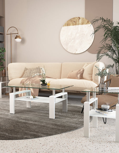 Load image into Gallery viewer, Set of 2, Modern Tempered Glass Tea Table Coffee Table End Table, Square Table for Living Room, Transparent/White
