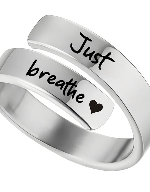 Load image into Gallery viewer, Open mouth jewelry for women Just Breathe letter ring engraved lotus titanium steel jewelry for men
