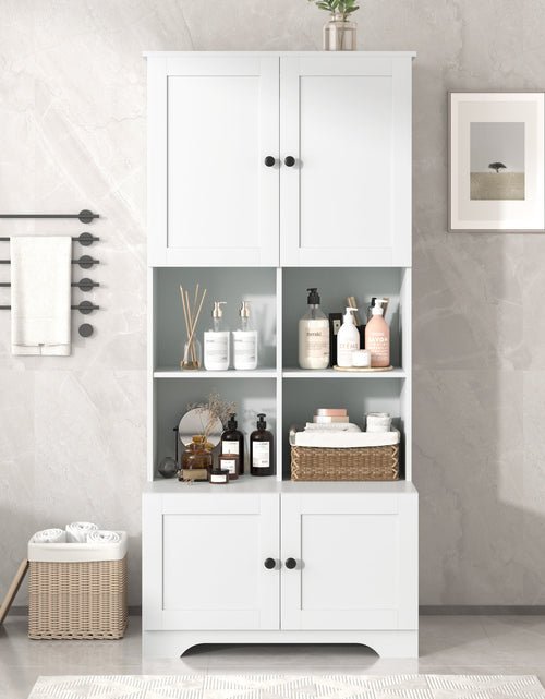 Load image into Gallery viewer, Bathroom storage cabinet, 4-door independent cabinet, adjustable shelf, open multi-layer shelf, white
