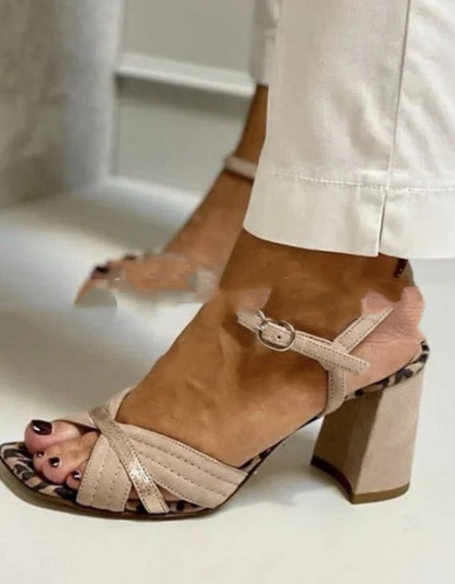 Load image into Gallery viewer, Stitching Chunky Heel Square-Toe Plus Size Women’s Sandals — Elegant High Heel
