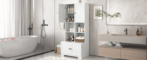 Load image into Gallery viewer, Bathroom storage cabinet, 4-door independent cabinet, adjustable shelf, open multi-layer shelf, white
