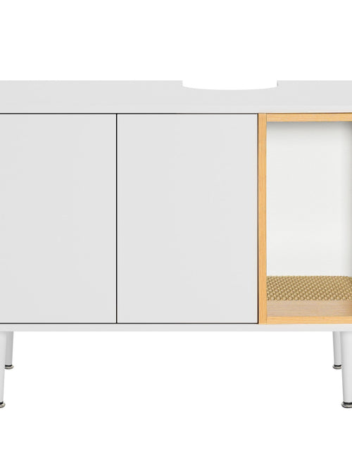 Load image into Gallery viewer, Bathroom sink cabinet, with cat trash can shell, hidden garbage pet bathroom, with partition, wooden cabinet furniture, white
