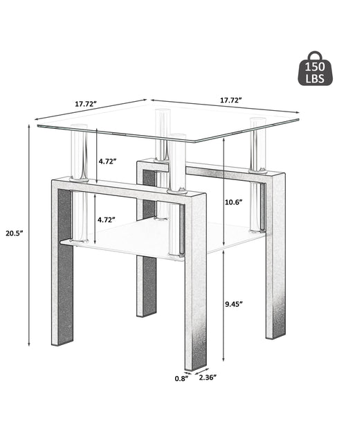 Load image into Gallery viewer, 1-Piece Modern Tempered Glass Tea Table Coffee Table End Table, Square Table for Living Room, Transparent/Black
