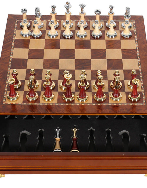Load image into Gallery viewer, Luxury metal+solid wood tabletop for easy storage Chess set
