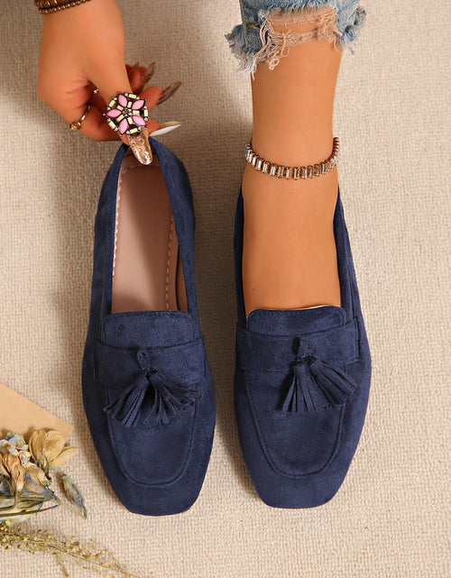 Load image into Gallery viewer, Women's Square Toe Tassel Slip-On Loafers | Suede Flat Casual Shoes
