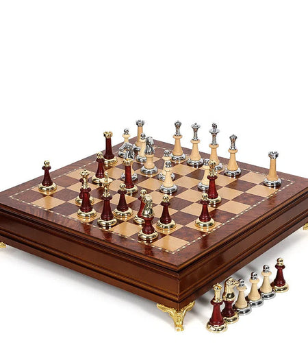 Luxury metal+solid wood tabletop for easy storage Chess set