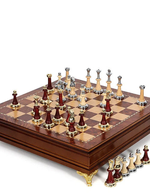 Load image into Gallery viewer, Luxury metal+solid wood tabletop for easy storage Chess set
