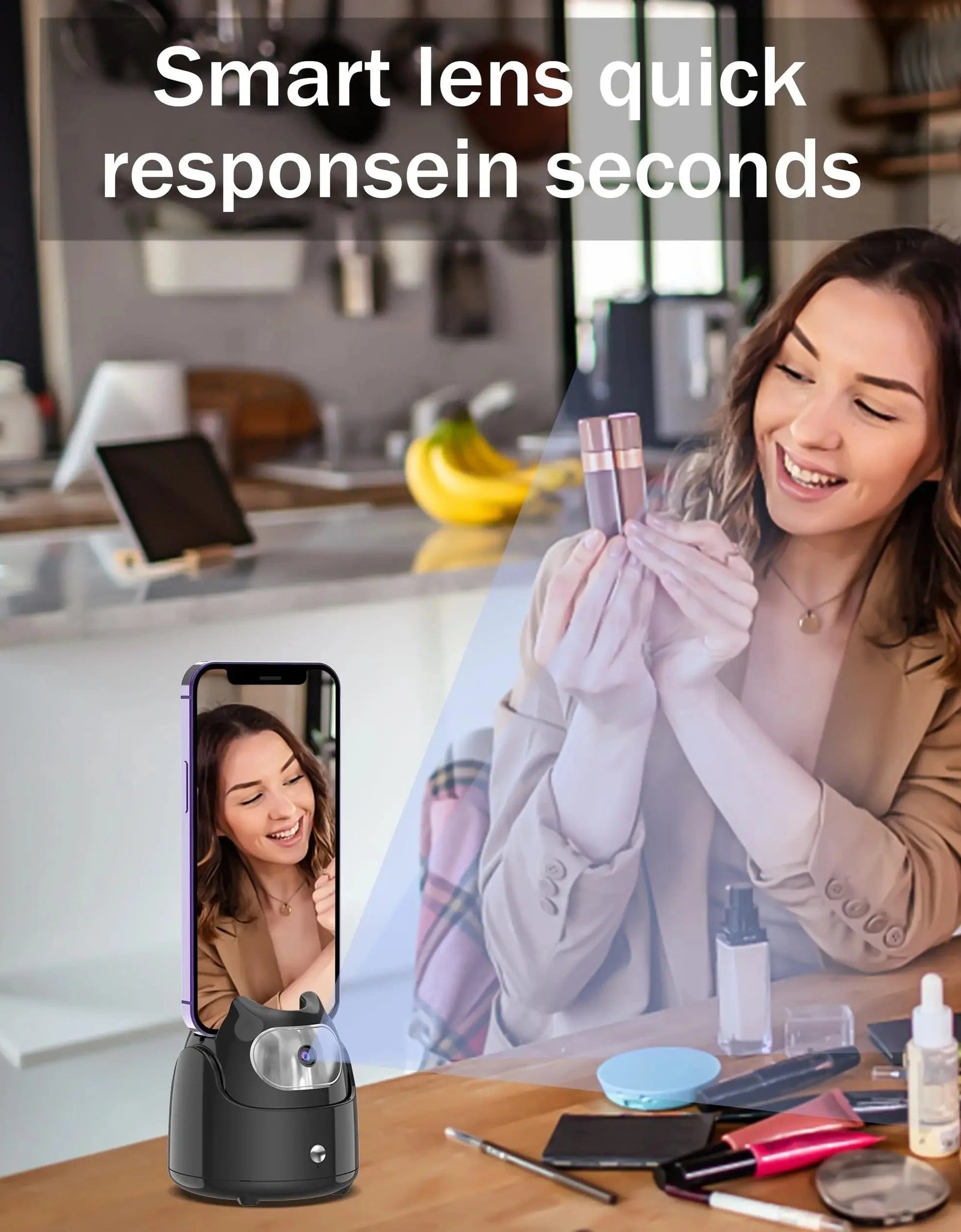360° Rotation Automatic Face Tracking Gimbal Mobile Phone Holder APP-Free AI Face Recognition Phone Tripod for Live Vlog Video