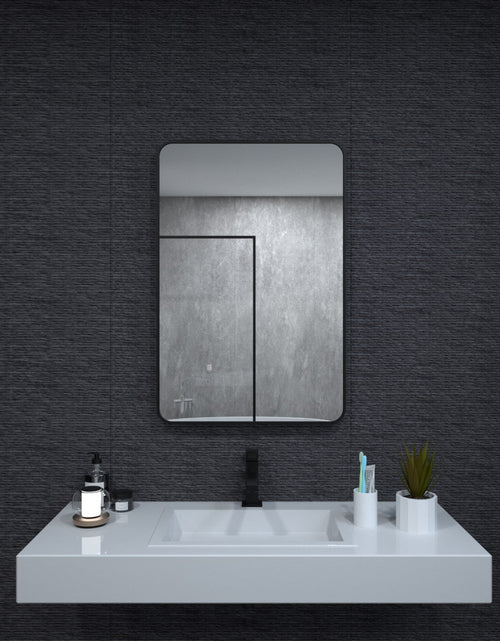 Load image into Gallery viewer, 24x36 inch aluminum frame round rectangular bathroom wall mirror, matte black rust proof, tempered glass mirror
