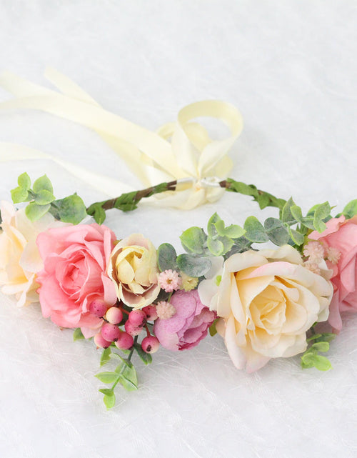 Load image into Gallery viewer, Spring and summer flower garland headwear simulation rose crown water grass headband bride travel photography hair accessories
