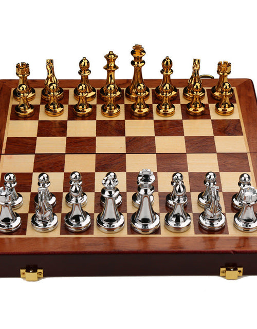Load image into Gallery viewer, International Chess High end Gift Box Metal Chess Pieces Wooden Chess Board Western Chess
