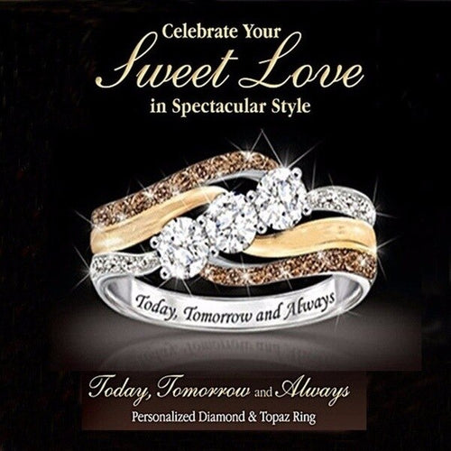 Load image into Gallery viewer, Europe and America Hot Sale Fashionable Personalized Letter Set Crystal Two-Tone Women's Wedding Ring
