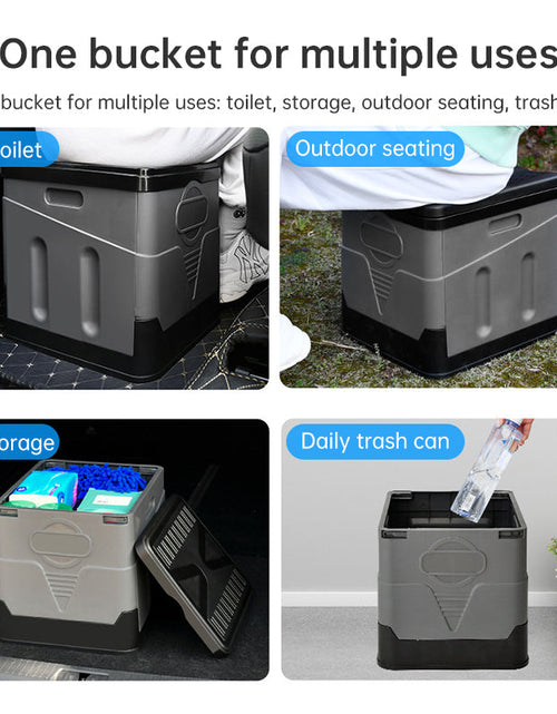 Load image into Gallery viewer, Portable folding camping toilet: adult/child use, self-contained, with lid and seat.
