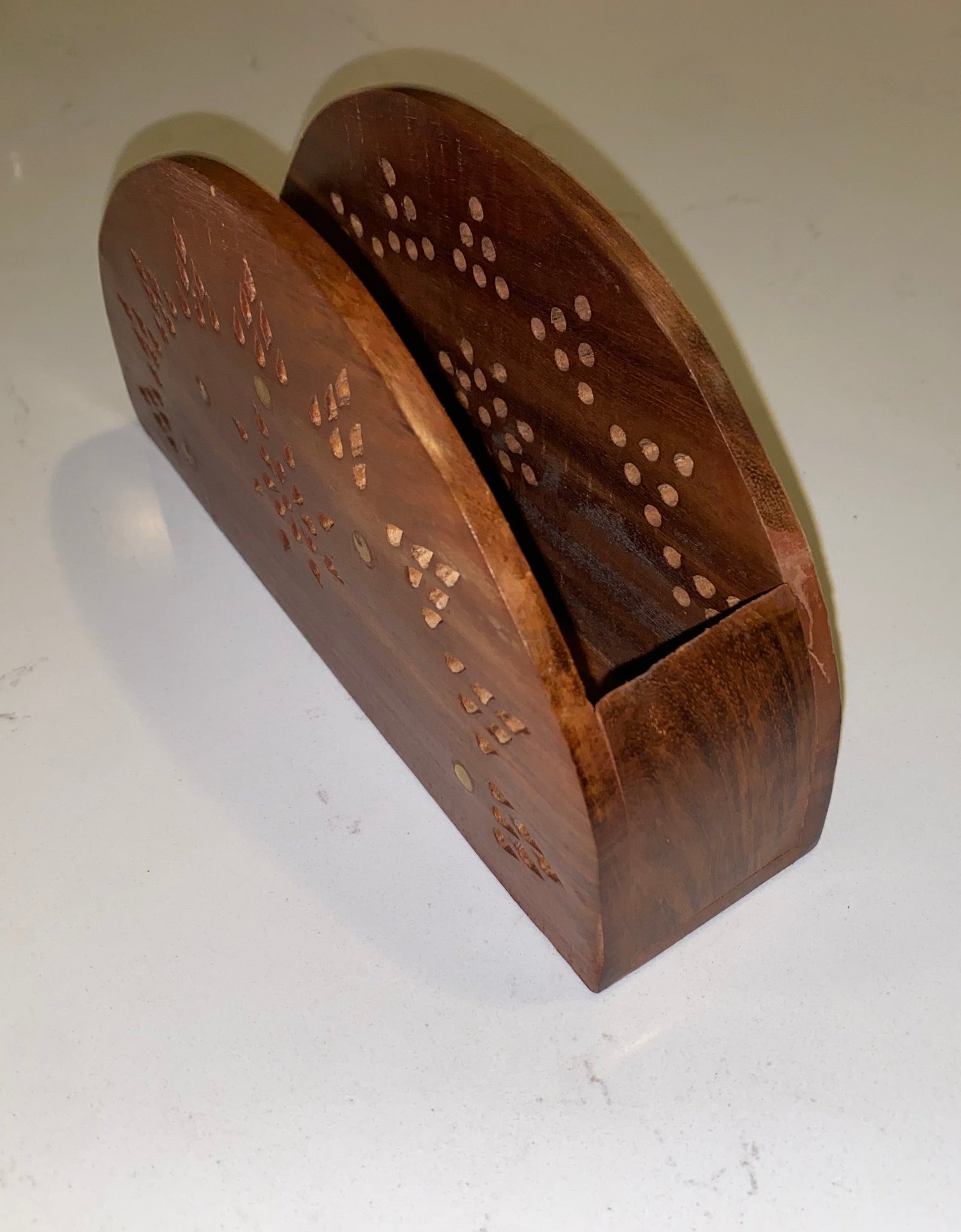 Vintage Wooden Paper Tissue Box Napkin & Tissue Holder Box Brass Inlay