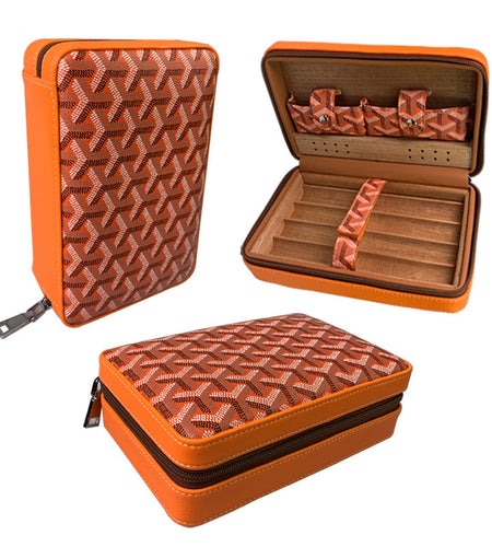 Carved version cigar box portable cedar wood cigar moisturizing box cowhide cigar box storage box Gaoxiba