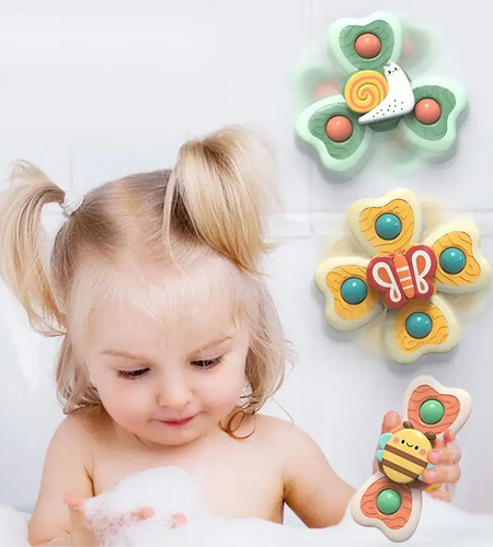 3pcs cartoon baby bath toy bee butterfly snail insect cute rotating fidget spinner toy with suction cup for kids gifts wholesale
