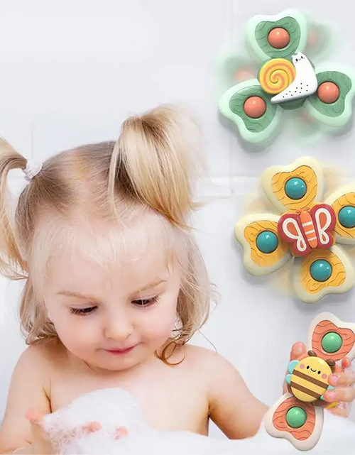 Load image into Gallery viewer, 3pcs cartoon baby bath toy bee butterfly snail insect cute rotating fidget spinner toy with suction cup for kids gifts wholesale
