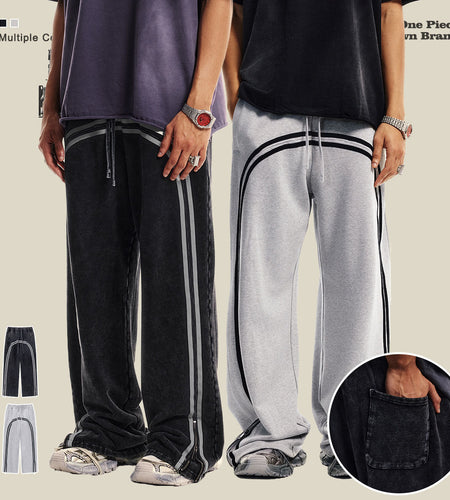 Men's clothing Youth Street Trend Sports Feng Shui wash wax dyed and woven zipper pants vibe wide leg guards men's pants