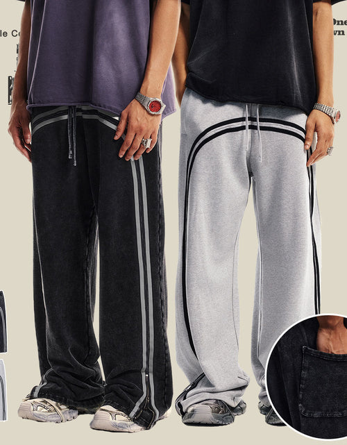 Load image into Gallery viewer, Men's clothing Youth Street Trend Sports Feng Shui wash wax dyed and woven zipper pants vibe wide leg guards men's pants
