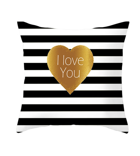 Black White Heart Cushion Cover Arrow I Love You Letters Happy Valentine Pillow Covers Gifts for Couples Valentine's Decoration