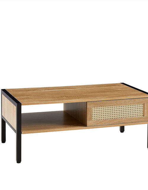 Load image into Gallery viewer, 40.16" Rattan Coffee table, sliding door for storage, metal legs, Modern table for living room , natural
