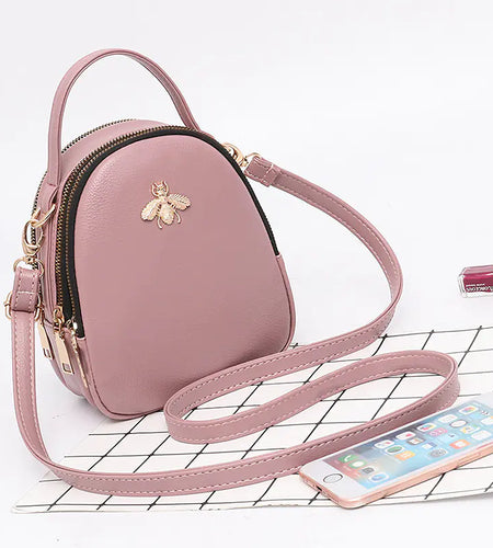 Mini Bee Shoulder Bag - Vintage PU Leather Crossbody