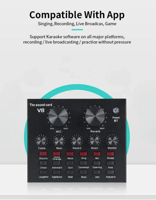 Load image into Gallery viewer, V8 Professional Sound Card Streaming Live Broadcast Podcast Recording Studio Equipment Voice Changer Audio Interface SoundCard
