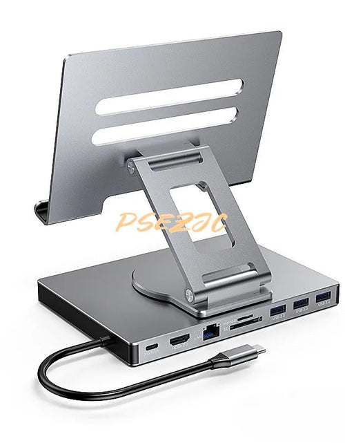 Load image into Gallery viewer, 4K/60Hz Gigabit Ethernet Port USB 3.0 Splitter Hub Converter Flat Panel Rotary Stand Type-c Docking Station
