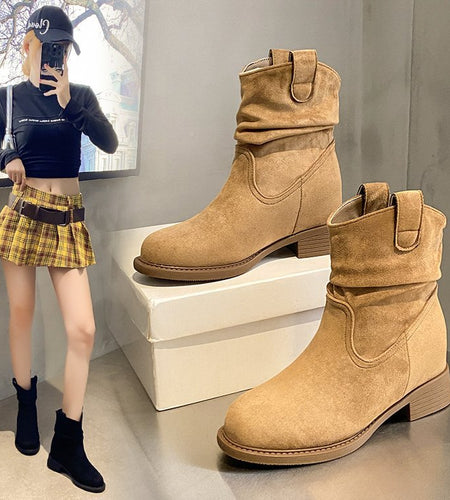 Women’s Suede Chunky Heel Slimming Ankle Boots