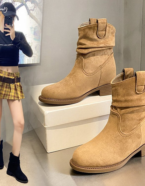 Load image into Gallery viewer, Women’s Suede Chunky Heel Slimming Ankle Boots
