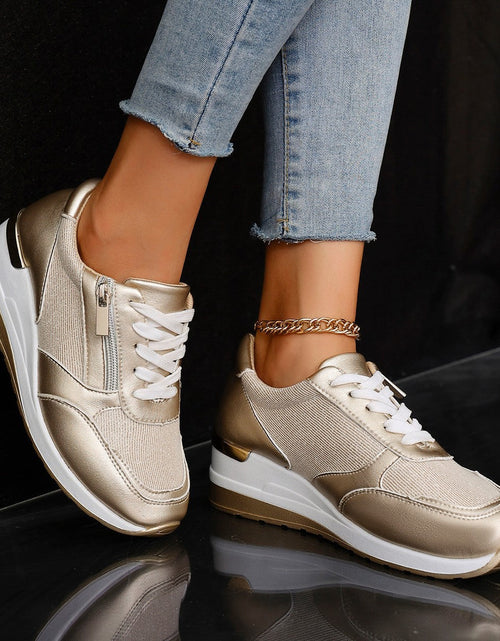 Load image into Gallery viewer, Metallic Lace-Up Side Zipper Thick-Sole Sneakers – 3 Colors EU 37–44
