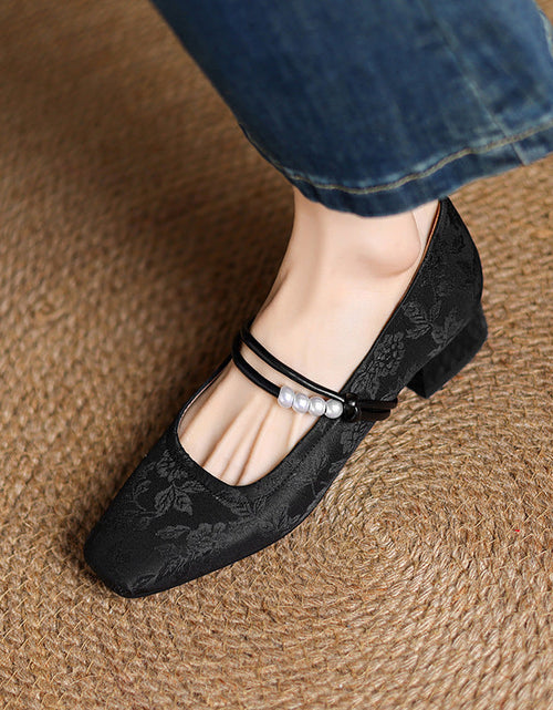 Load image into Gallery viewer, Women's Chinese-Style Satin Square-Toe Slip-On Flats – Beaded Buckle Low-Heel Shoes

