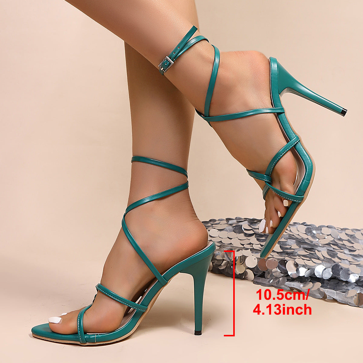 Winter New Open-Toe High-Heel European And American Style Lace-Up Shoes