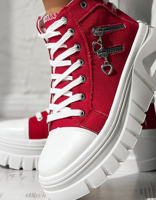 Load image into Gallery viewer, Muffin Heel Side-Zipper &amp; Dual Lace-Up Casual Sneakers for Women
